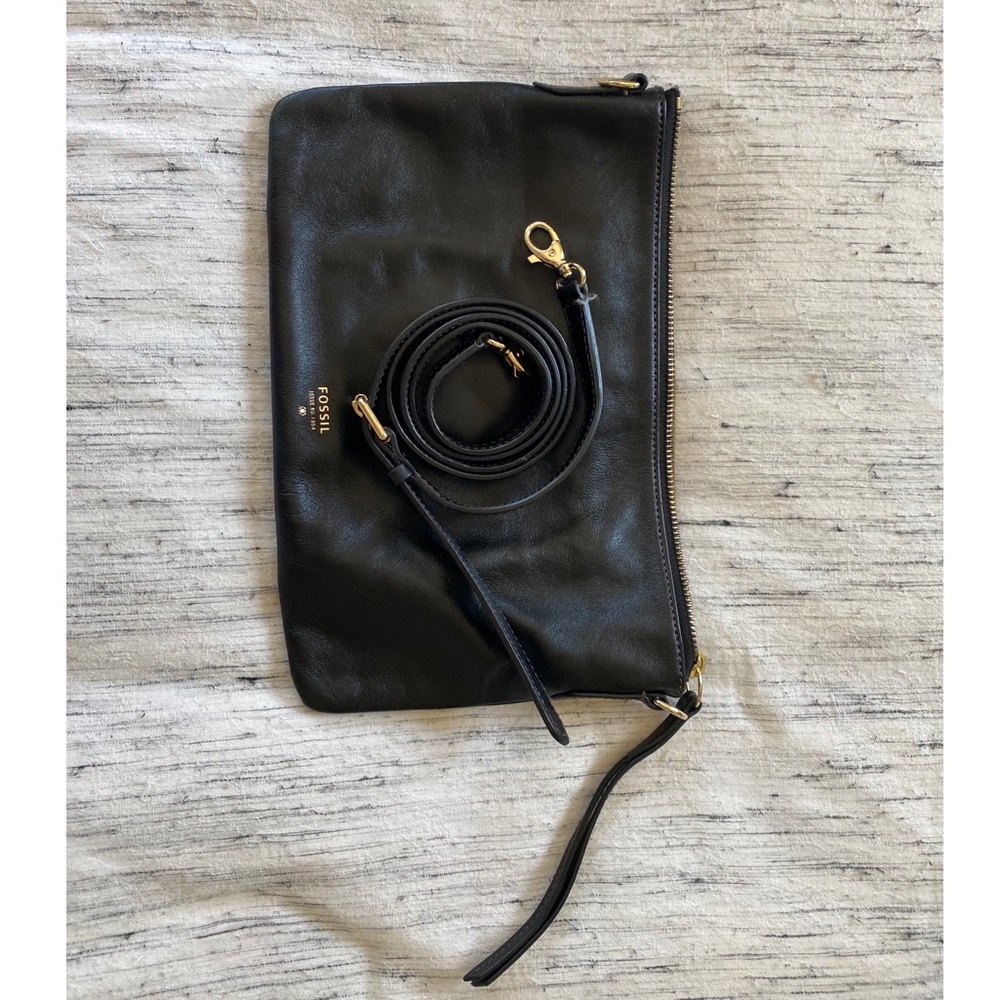 Black Fossil Leather Crossbody Purse